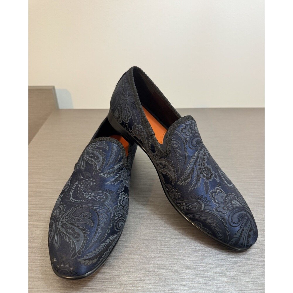 NWOB  TALLIA  Enrico Sz 9.5 Navy Blue Loafers Jacquard Paisley Smoking Slippers